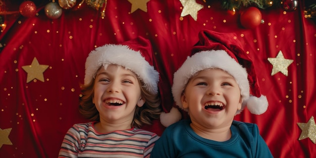 A happy little children wear christmas costume smiling