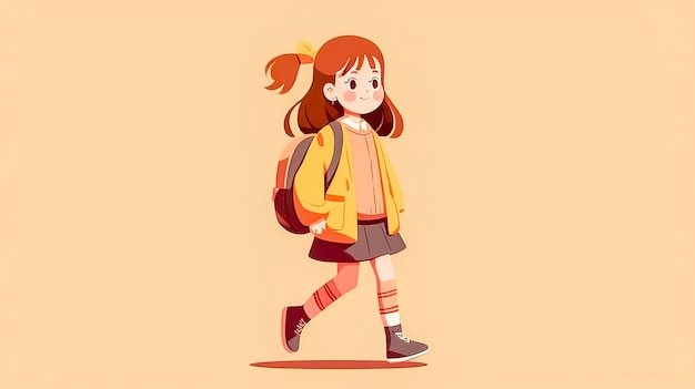 Happy little girl is going to school generative ai