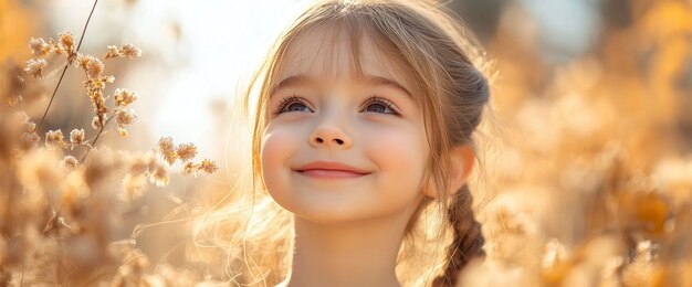 Happy Little Girl Looking Up at the Sun