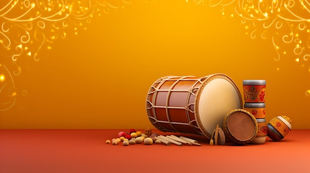 Happy Lohri day copy space banner with colorful dholki