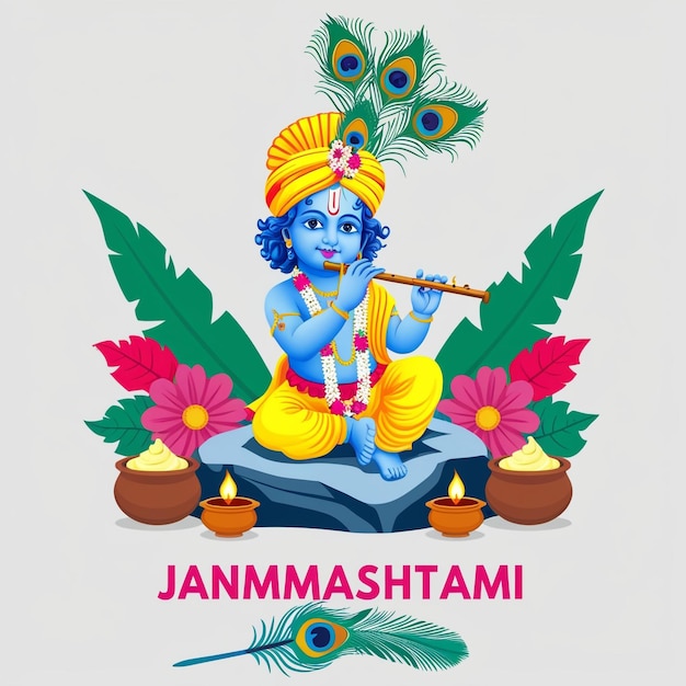 Happy lord Krishna janmashtami celebration banner design template