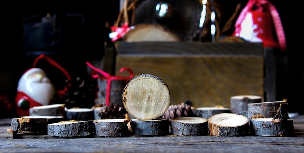 Happy magic new Year wooden firewood