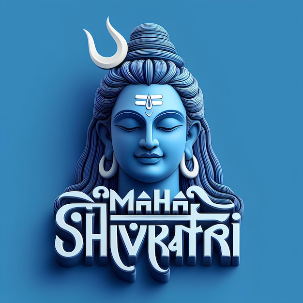 Happy Maha Shivaratri wish with lord shiva idol and statue 3d text blue