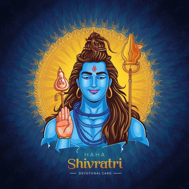 happy maha shivratri devotional card with lord shiva shivling