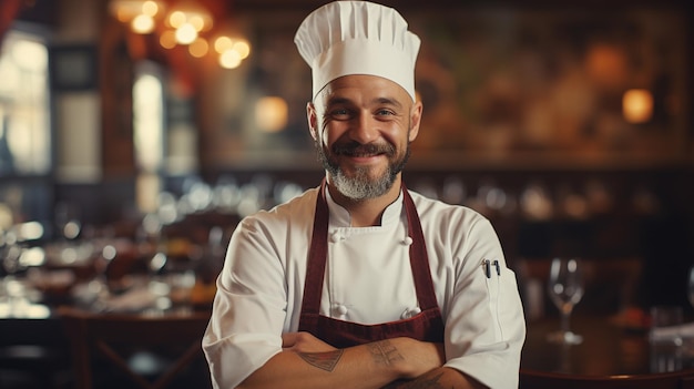 A happy male chef with arms cross