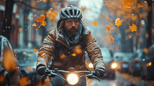 Happy man on a bicycle wearing glasses