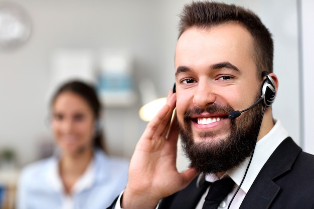 happy man in call center