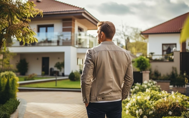 Happy man enjoying his new house Generative AI