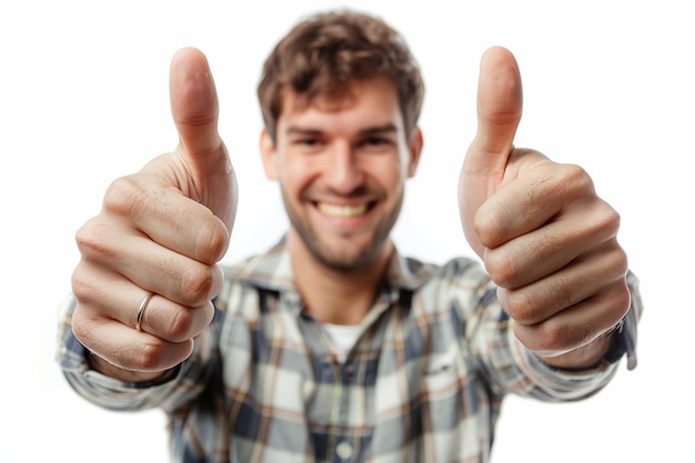 Photo happy man giving double thumbs up