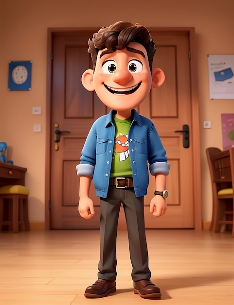 A happy man standing cheerd front view pixar style