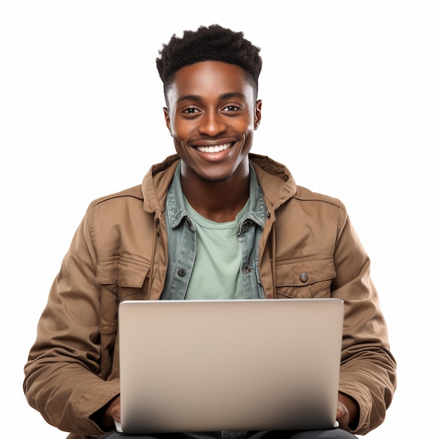 A happy man working on laptop