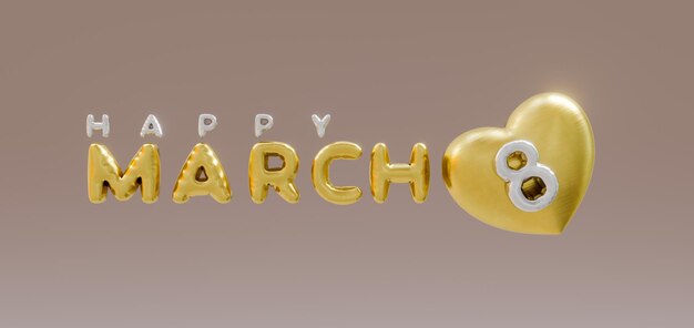 Photo happy march 8 background with balloon letters 3d work and 3d image copy space