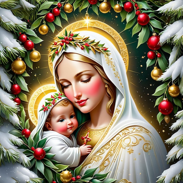 Photo happy mary mary christmas illustration image with celebration christian families