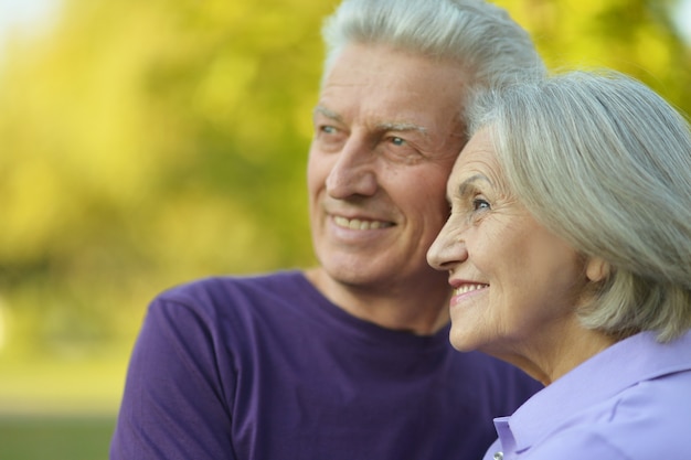 Happy Mature couple dancing in the park in summer day