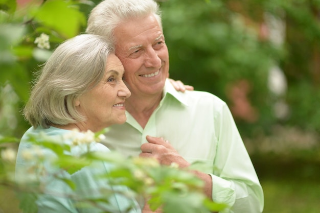 Happy mature couple in a spring park