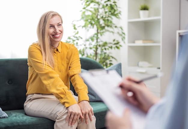 Happy mature woman smiling patient of