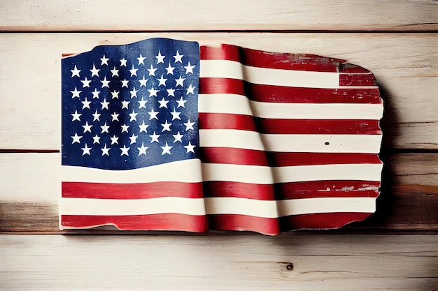 Happy memorial day concept made from vintage american flag on white wooden background Generative Ai