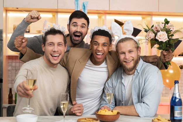 Happy men at bachelor party