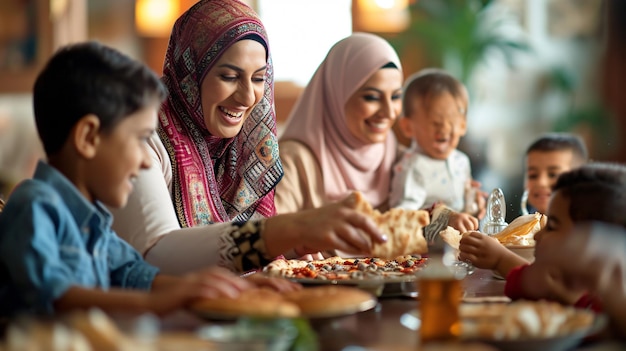 Happy Middle Eastern Family Shares Pita