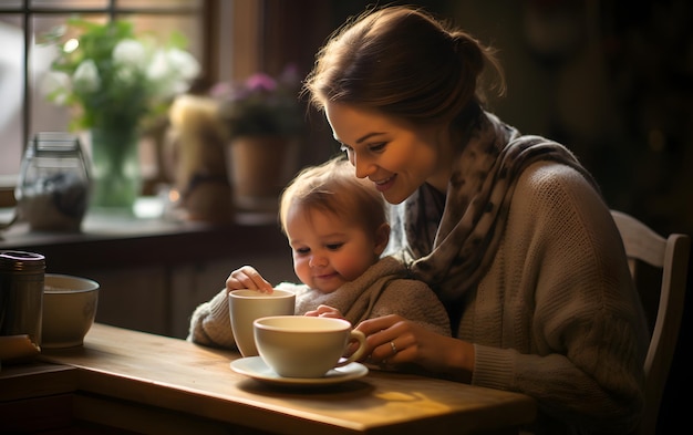 happy mom with her laughing baby