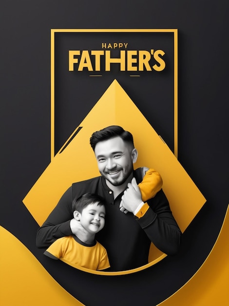 Photo happy moment fathers day greetings yellow black background social media banner design