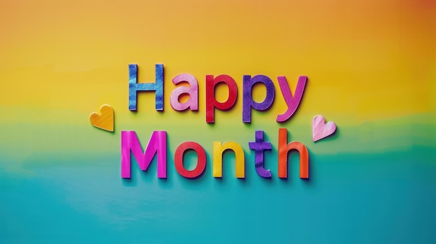 Photo happy month text on a yellow and blue gradient background