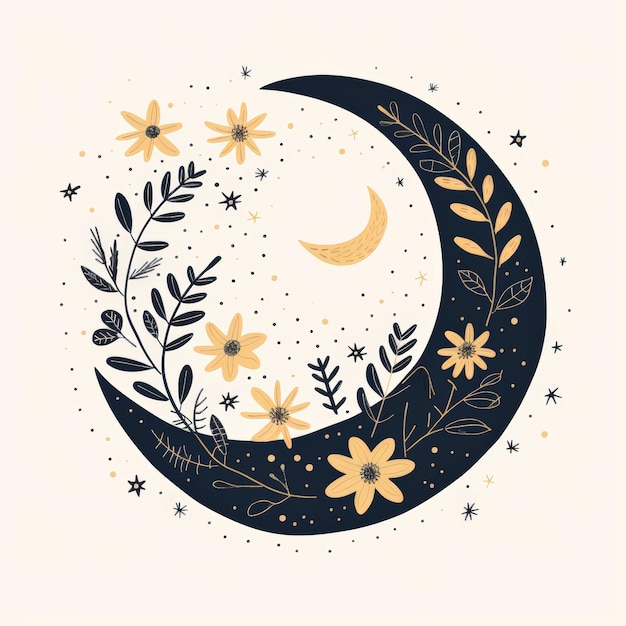 Photo happy moon doodle with bohemian vibes