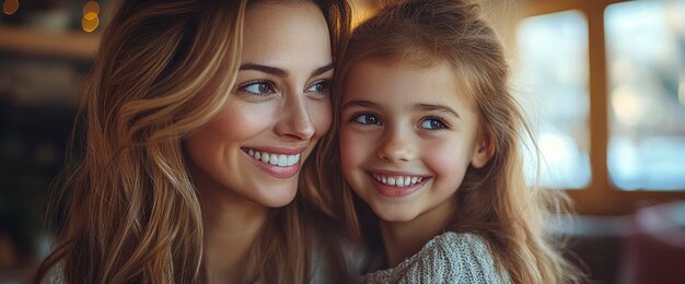 Happy Mother and Daughter Smiling Together