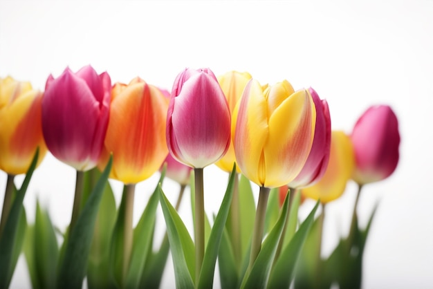 Happy mother day Bouquet of tulips on a white background with space for text generative ai