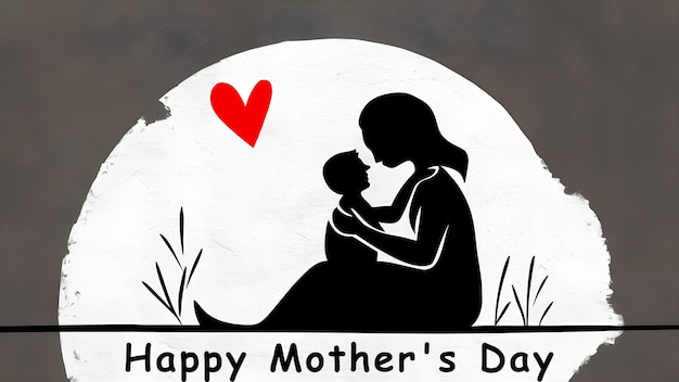 Happy Mother day card illustration design mom hugs her child in black and white generative ai