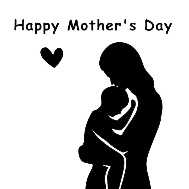 Happy Mother day card illustration design mom hugs her child in black and white generative ai