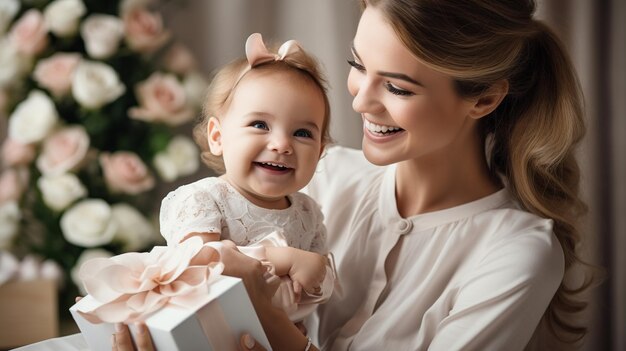 Happy mother day fun adorable lovely woman wearing casual clothes with child kid