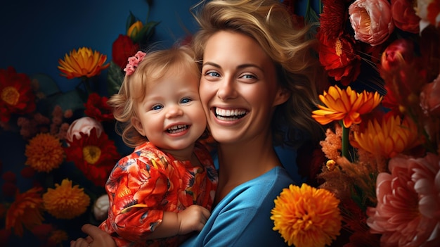 Happy mother day fun adorable lovely woman wearing casual clothes with child kid