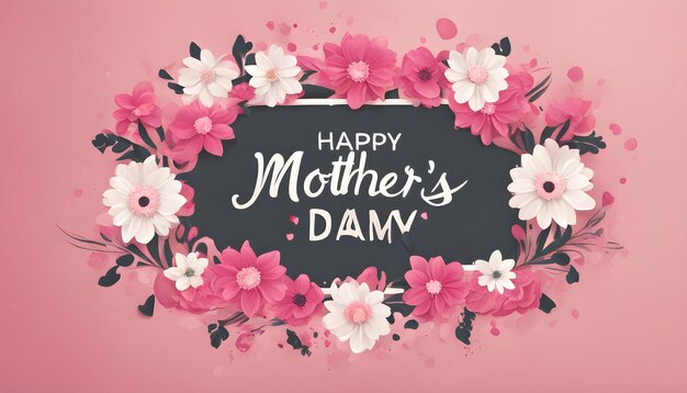 happy mother day poster with pink flowers and a black board with the words happy mothers day