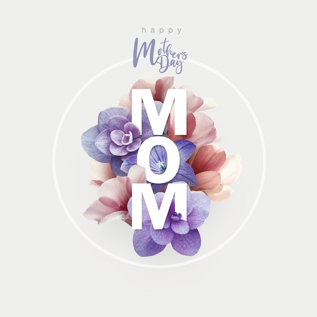 Happy Mother's Day Calligraphy with blossom flowers backgroundSymbols of love with copy space for texts