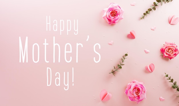 Happy Mother's day and Women's Day decoration concept made from flower and the text on pastel background