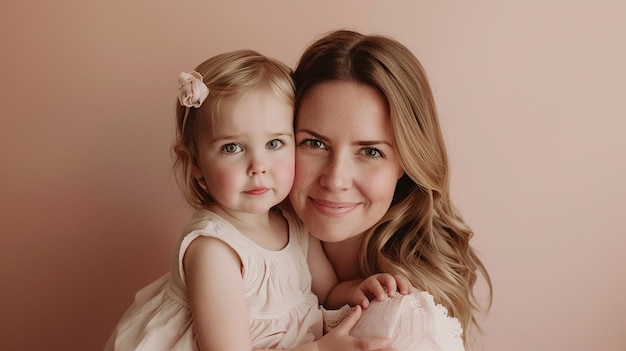 Photo happy mother with her infant child posing isolated over light background