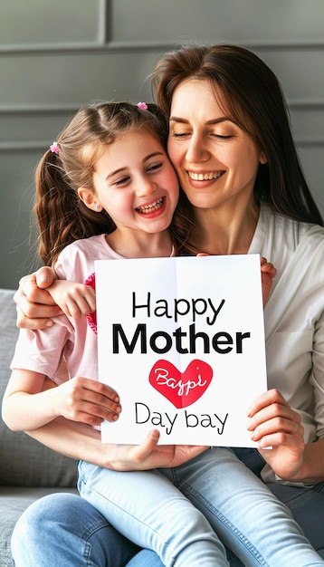 Happy Mother39s Day Card With Daughter and Mom Smiling