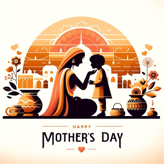 Happy mothers day card illustration for celebration in india