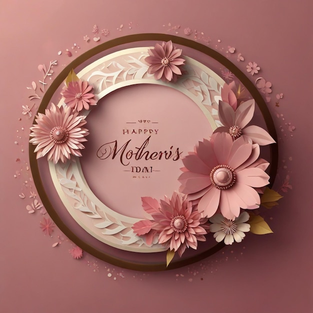 Happy Mothers Day elegant card design with 3D paper flowers on pink background