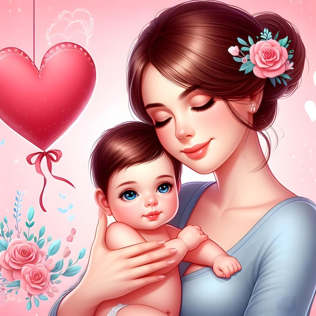 Happy mothers day event poster with mother and child Mom and daughter love background for mothers