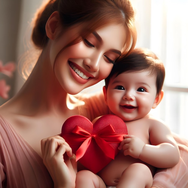 Happy mothers day event poster with mother and child Mom and daughter love background for mothers