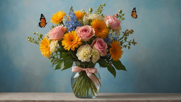 Happy Mothers Day Greeting Blooms and Butterflies