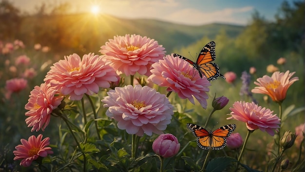 Happy Mothers Day Greeting Blooms and Butterflies