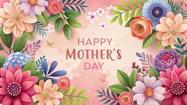 a happy mothers day greeting card with flowers and butterflies