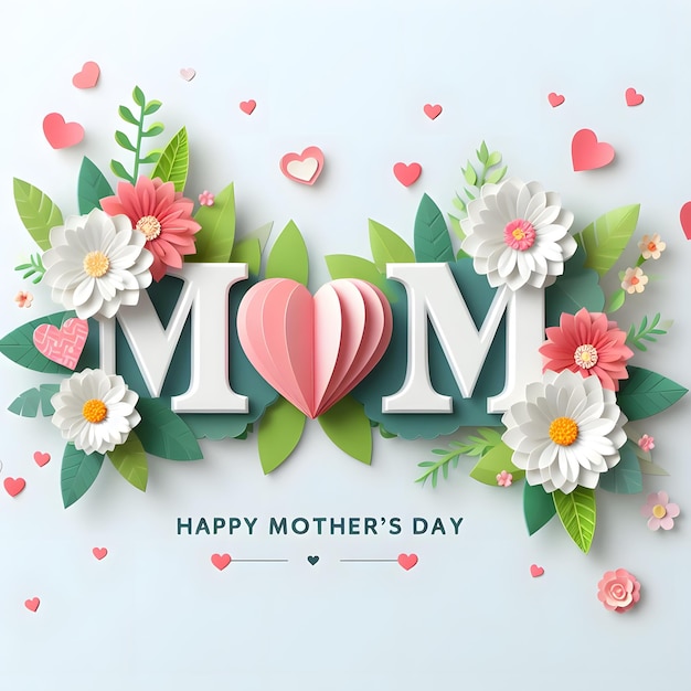 a happy mothers day greeting card with flowers and hearts