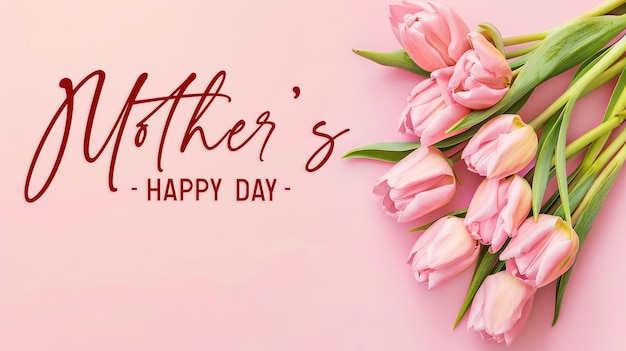 Happy Mothers Day Greeting with Pink Tulips