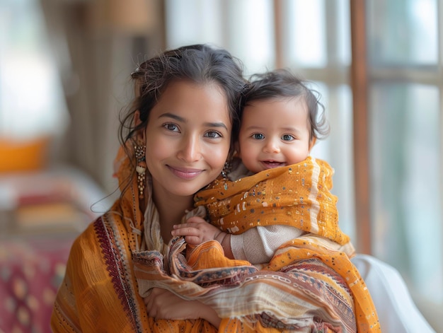 Photo happy mothers day photo of an indian child and mother