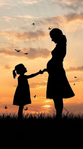 Photo happy mothers day silhouette of a mother and daughter in the grass