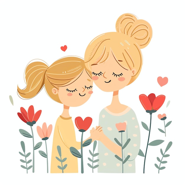 happy mothers day sticker blonde mom and girl illustration for kids